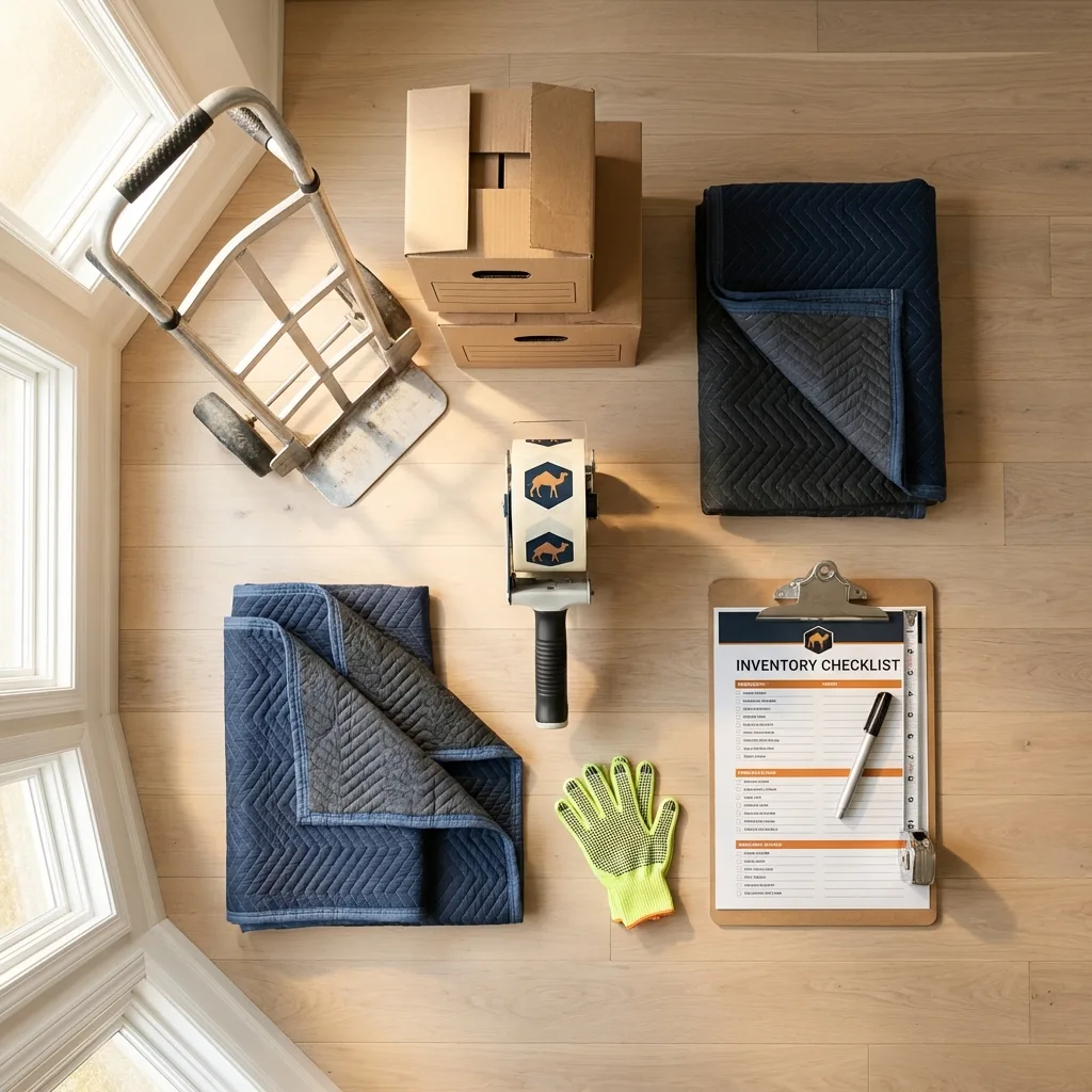 Professional moving supplies and packing materials layout for Palm Springs residential relocations